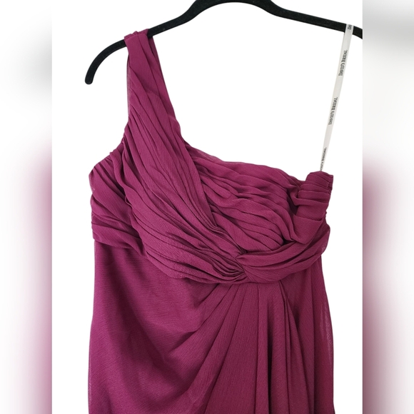 DAVIDS BRIDAL Magenta One shoulder chiffon gown, size 2 - Picture 2 of 7